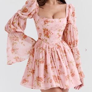 House of CB Sancia English Vintage Rose Print Puff Sleeve Mini Dress - Size M